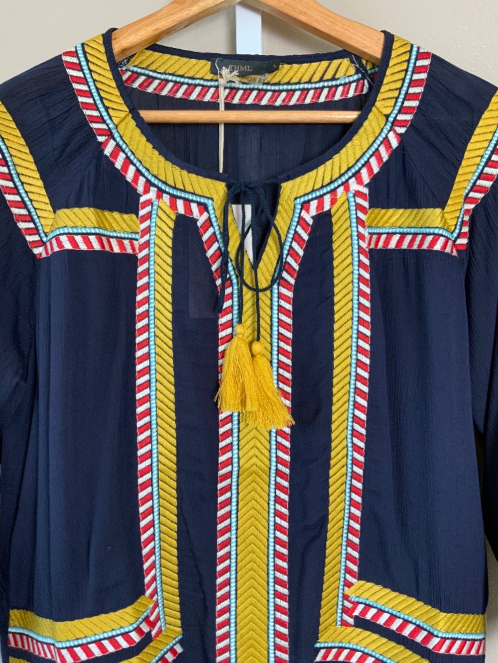 THML Embroidered Tassel Tie 3/4 Sleeve Top - Picture 3 of 16